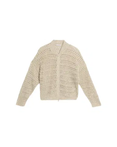 Brunello Cucinelli Paillette Linen Open-Knit Zip Cardigan | Thumbnail 1