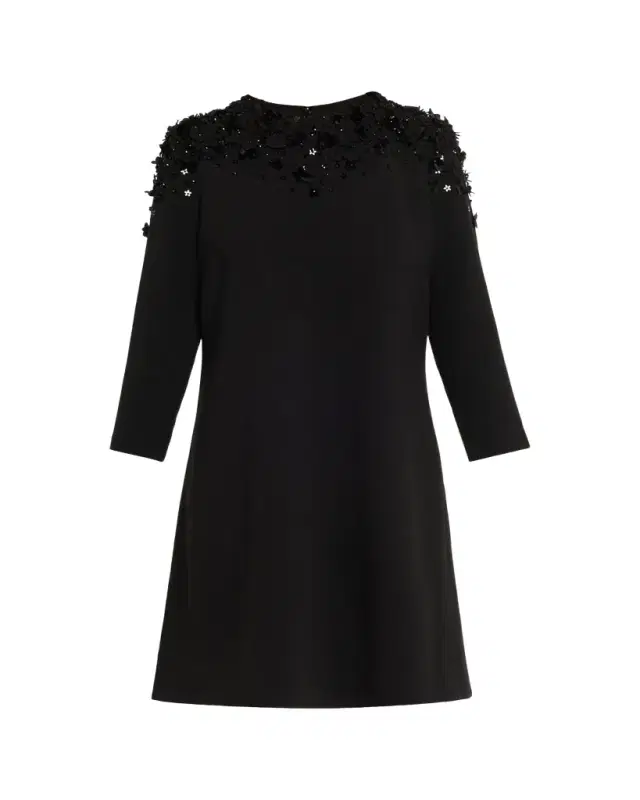 Rickie Freeman for Teri Jon A-Line Floral Applique Crepe Dress
