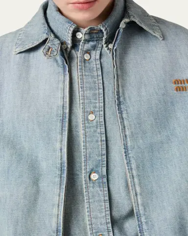 Miu Miu Denim Zip Bomber Jacket | Thumbnail 2