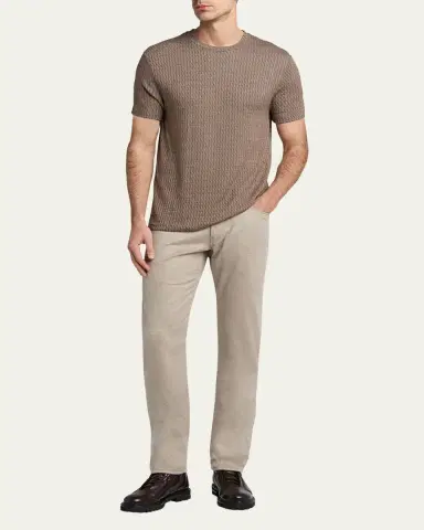 Giorgio Armani Men's Box-Jacquard Viscose Stretch Crewneck T-Shirt | Thumbnail 2