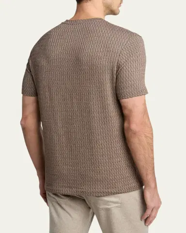 Giorgio Armani Men's Box-Jacquard Viscose Stretch Crewneck T-Shirt | Thumbnail 3