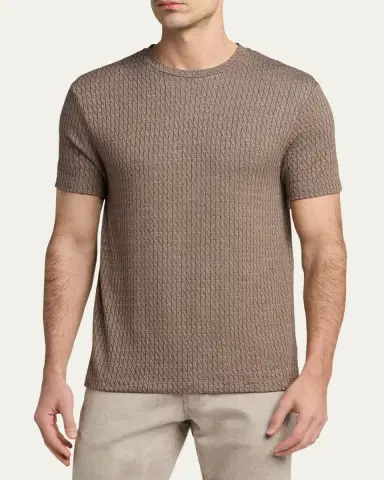 Giorgio Armani Men's Box-Jacquard Viscose Stretch Crewneck T-Shirt | Thumbnail 4