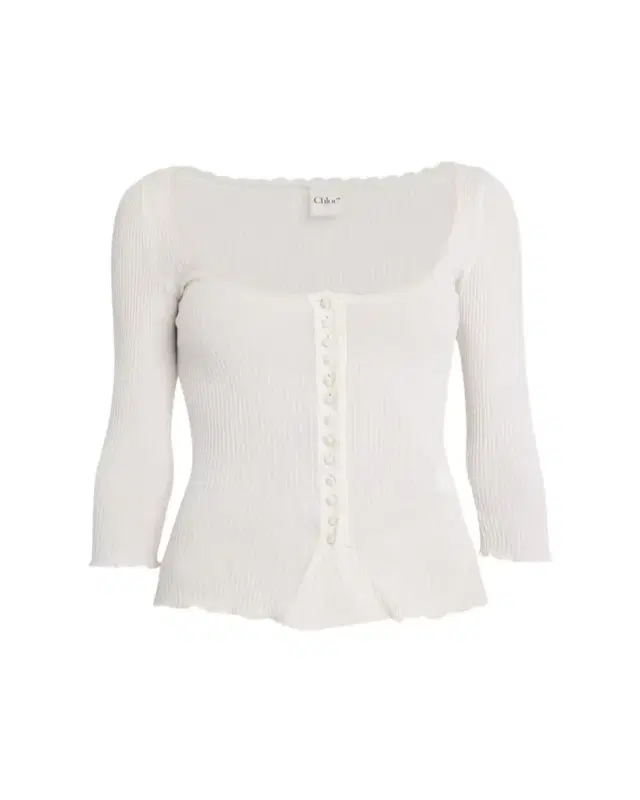 Lace-Trim Ribbed Button Top