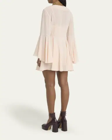 Chloé Silk Georgette Flare-Sleeve Mini Dress | Thumbnail 3 Chloé Silk Georgette Flare-Sleeve Mini Dress | Thumbnail 3