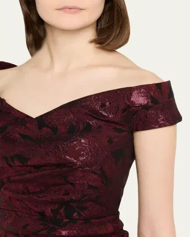 Rickie Freeman for Teri Jon Ruched Metallic Floral Jacquard Column Gown | Thumbnail 5