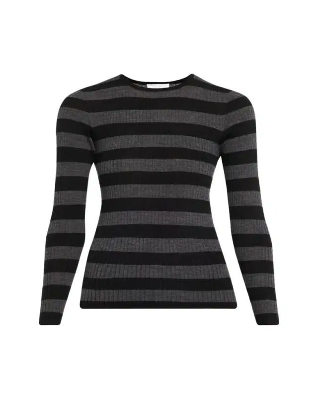 Merino Superfine Striped Rib Knit Sweater