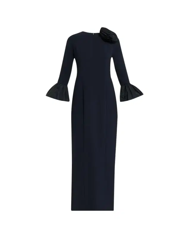 Rickie Freeman for Teri Jon Taffeta-Trim Crepe Column Gown