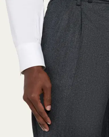 Brunello Cucinelli Men's Flannel Extended Waistband Double-Pleated Pants | Thumbnail 2 Brunello Cucinelli Men's Flannel Extended Waistband Double-Pleated Pants | Thumbnail 2