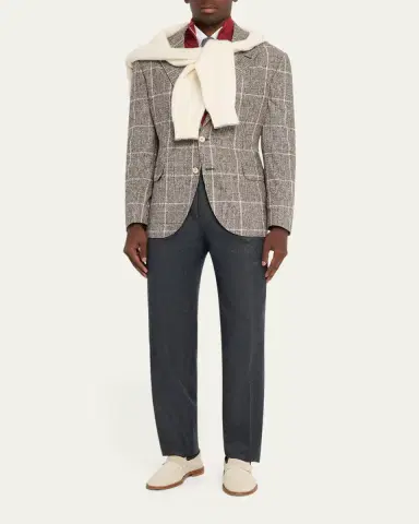 Brunello Cucinelli Men's Flannel Extended Waistband Double-Pleated Pants | Thumbnail 3 Brunello Cucinelli Men's Flannel Extended Waistband Double-Pleated Pants | Thumbnail 3