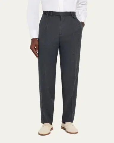 Brunello Cucinelli Men's Flannel Extended Waistband Double-Pleated Pants | Thumbnail 5 Brunello Cucinelli Men's Flannel Extended Waistband Double-Pleated Pants | Thumbnail 5