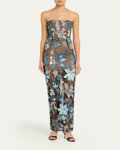 Bronx and Banco Dahlia Strapless Sequined Floral Tulle Gown | Thumbnail 2