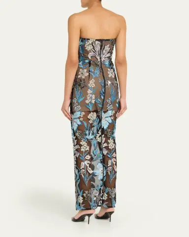 Bronx and Banco Dahlia Strapless Sequined Floral Tulle Gown | Thumbnail 3