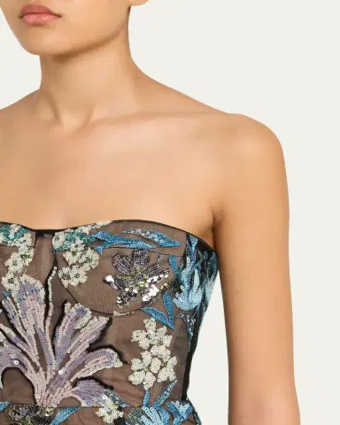 Bronx and Banco Dahlia Strapless Sequined Floral Tulle Gown | Thumbnail 5