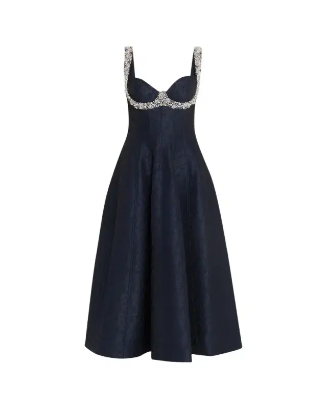Charlotte Beaded Floral Jacquard Midi Dress
