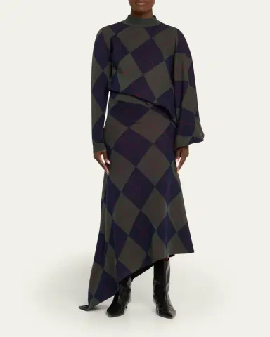 A.W.A.K.E. MODE Argyle Asymmetric Knit Dress | Thumbnail 2