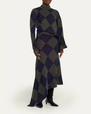 A.W.A.K.E. MODE Argyle Asymmetric Knit Dress | Thumbnail 4