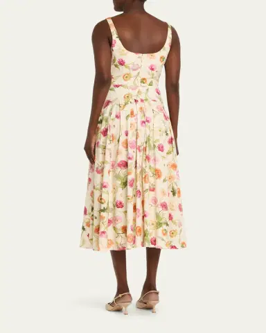 Carolina Herrera Floral Sleeveless Drop-Waist Pleated Midi Dress | Thumbnail 3
