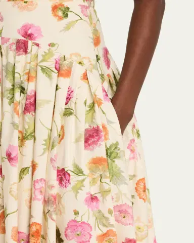 Carolina Herrera Floral Sleeveless Drop-Waist Pleated Midi Dress | Thumbnail 5