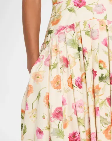 Carolina Herrera Floral Sleeveless Drop-Waist Pleated Midi Dress | Thumbnail 9
