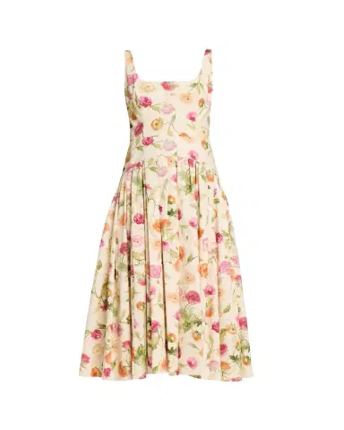 Carolina Herrera Floral Sleeveless Drop-Waist Pleated Midi Dress | Thumbnail 1