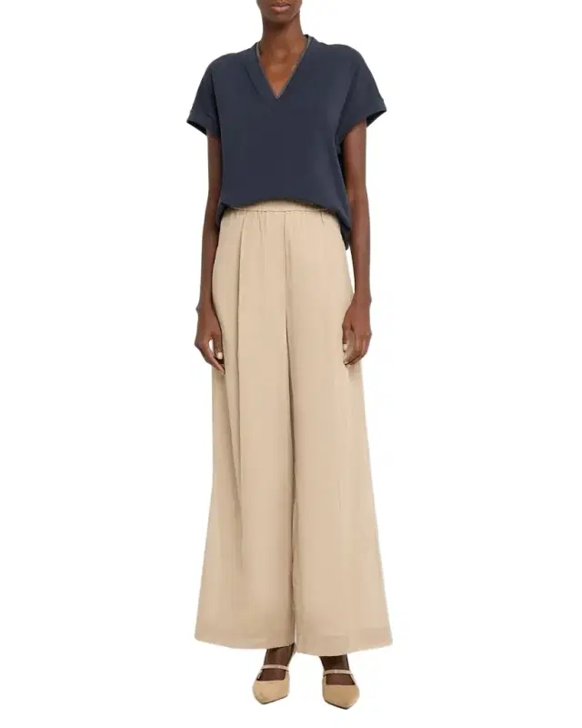 Cotton Gauze Wide-Leg Pull-On Track Pants