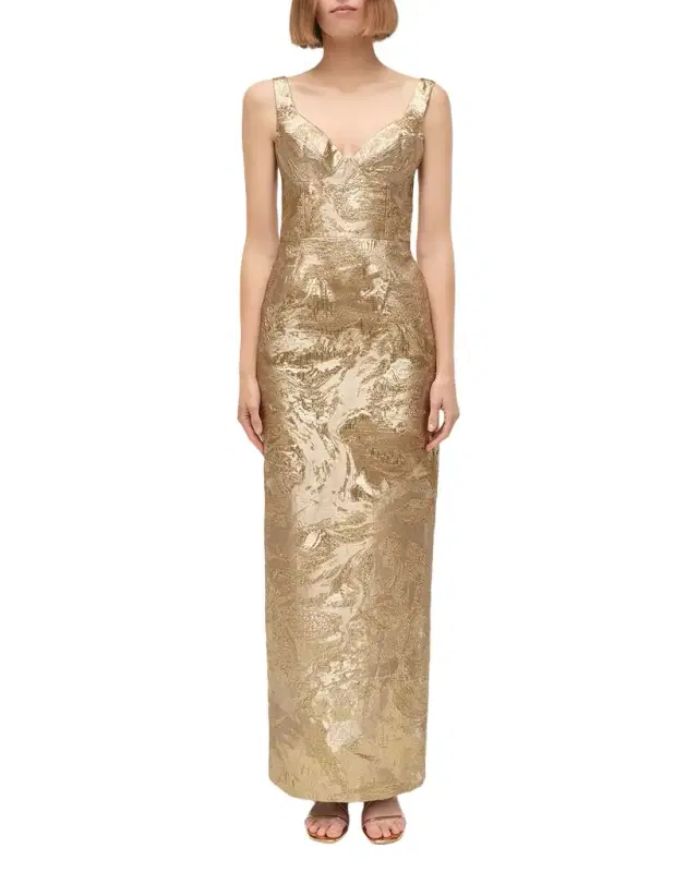 Viella Sleeveless Metallic Jacquard Column Gown