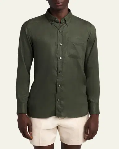 Tom Ford Men's Slim-Fit Gabardine Button-Down Shirt | Thumbnail 4 Tom Ford Men's Slim-Fit Gabardine Button-Down Shirt | Thumbnail 4