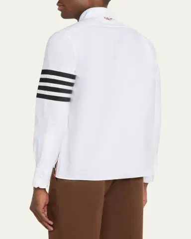 Thom Browne Men's Cotton and Silk Straight Fit 4-Bar Sleeve Sport Shirt | Thumbnail 3