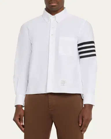 Thom Browne Men's Cotton and Silk Straight Fit 4-Bar Sleeve Sport Shirt | Thumbnail 4
