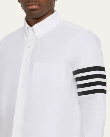 Thom Browne Men's Cotton and Silk Straight Fit 4-Bar Sleeve Sport Shirt | Thumbnail 5