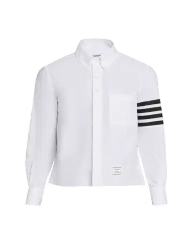 Thom Browne Men's Cotton and Silk Straight Fit 4-Bar Sleeve Sport Shirt | Thumbnail 1