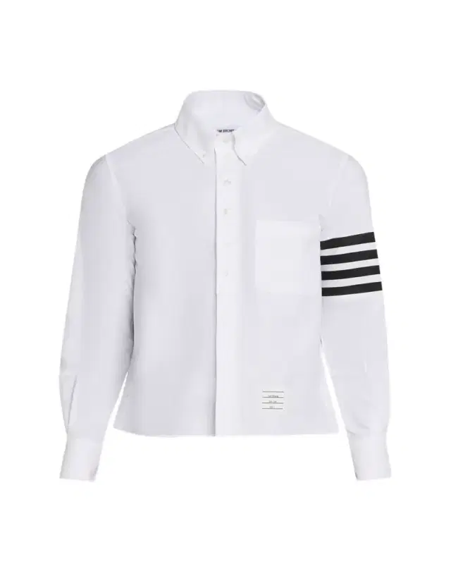 Thom Browne Men's Cotton and Silk Straight Fit 4-Bar Sleeve Sport Shirt