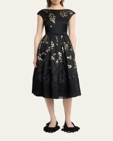 Erdem Floral Brocade Cap-Sleeve Midi Dress | Thumbnail 2