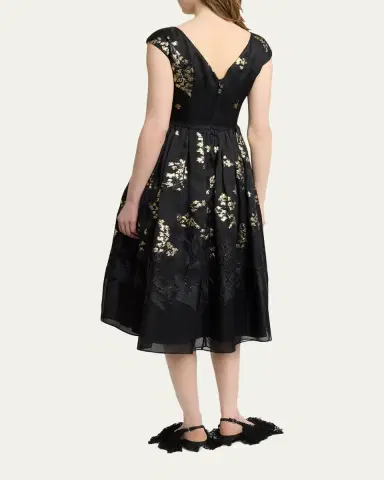 Erdem Floral Brocade Cap-Sleeve Midi Dress | Thumbnail 3