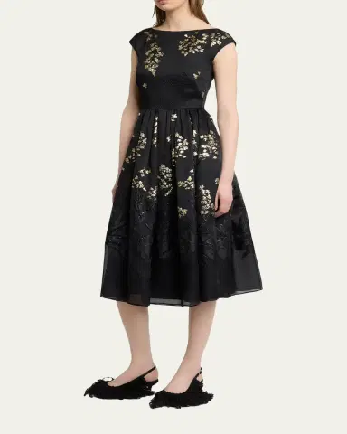 Erdem Floral Brocade Cap-Sleeve Midi Dress | Thumbnail 4