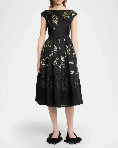 Erdem Floral Brocade Cap-Sleeve Midi Dress | Thumbnail 6