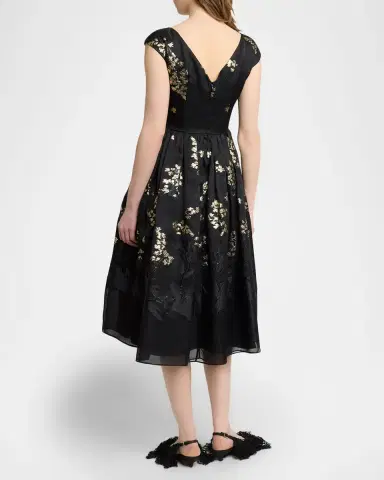 Erdem Floral Brocade Cap-Sleeve Midi Dress | Thumbnail 7