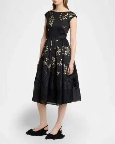 Erdem Floral Brocade Cap-Sleeve Midi Dress | Thumbnail 8