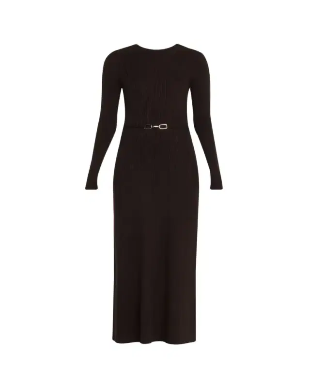 Gabriela Hearst Imagene Ribbed Long-Sleeve Midi Dress With Belt