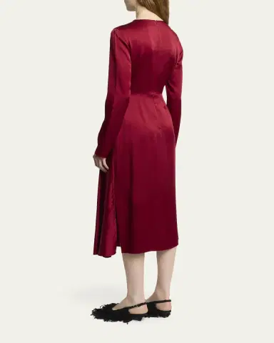 Erdem Crystal Long-Sleeve Draped Satin Midi Dress | Thumbnail 3
