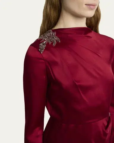 Erdem Crystal Long-Sleeve Draped Satin Midi Dress | Thumbnail 5
