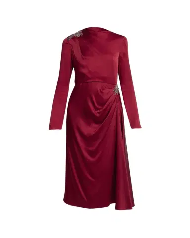 Erdem Crystal Long-Sleeve Draped Satin Midi Dress | Thumbnail 1