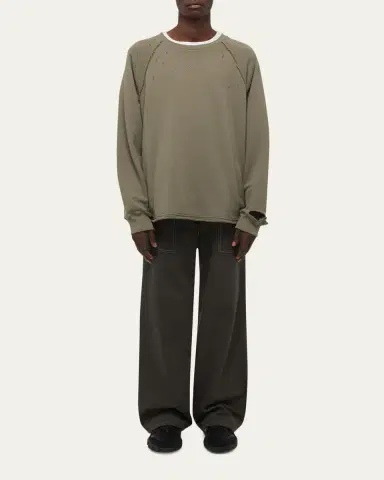 Helmut Lang Men's Destroyed Cotton Crewneck Sweatshirt | Thumbnail 2