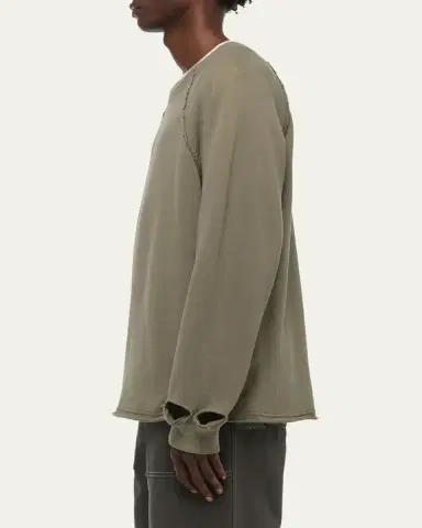 Helmut Lang Men's Destroyed Cotton Crewneck Sweatshirt | Thumbnail 4