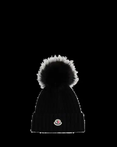 Moncler Ribbed Beanie with Faux Fur Pom | Thumbnail 2 Moncler Ribbed Beanie with Faux Fur Pom | Thumbnail 2