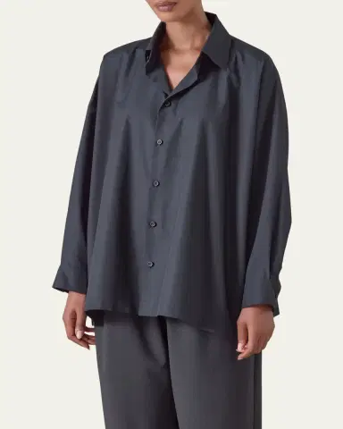 Eskandar Angle-To-Front Side Seam Shirt With Collar (Long Length) | Thumbnail 4 Eskandar Angle-To-Front Side Seam Shirt With Collar (Long Length) | Thumbnail 4