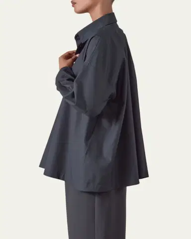 Eskandar Angle-To-Front Side Seam Shirt With Collar (Long Length) | Thumbnail 5 Eskandar Angle-To-Front Side Seam Shirt With Collar (Long Length) | Thumbnail 5