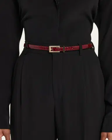 Tom Ford Shiny Stamped Croc-Embossed Leather Belt | Thumbnail 2