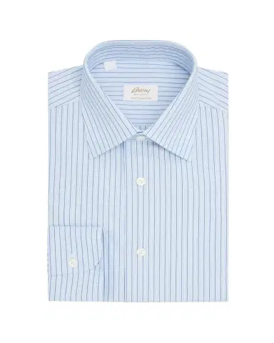 Brioni Men's Ventiquattro Cotton Multi-Stripe Dress Shirt | Thumbnail 1