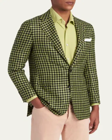 Kiton Men's Gingham Check Single-Breasted Sport Coat | Thumbnail 4 Kiton Men's Gingham Check Single-Breasted Sport Coat | Thumbnail 4